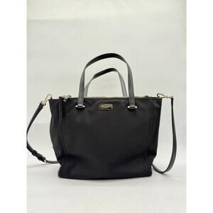 Kate Spade New York Black Nylon Leather Trimmed Tote Crossbody Bag Gold Hardware